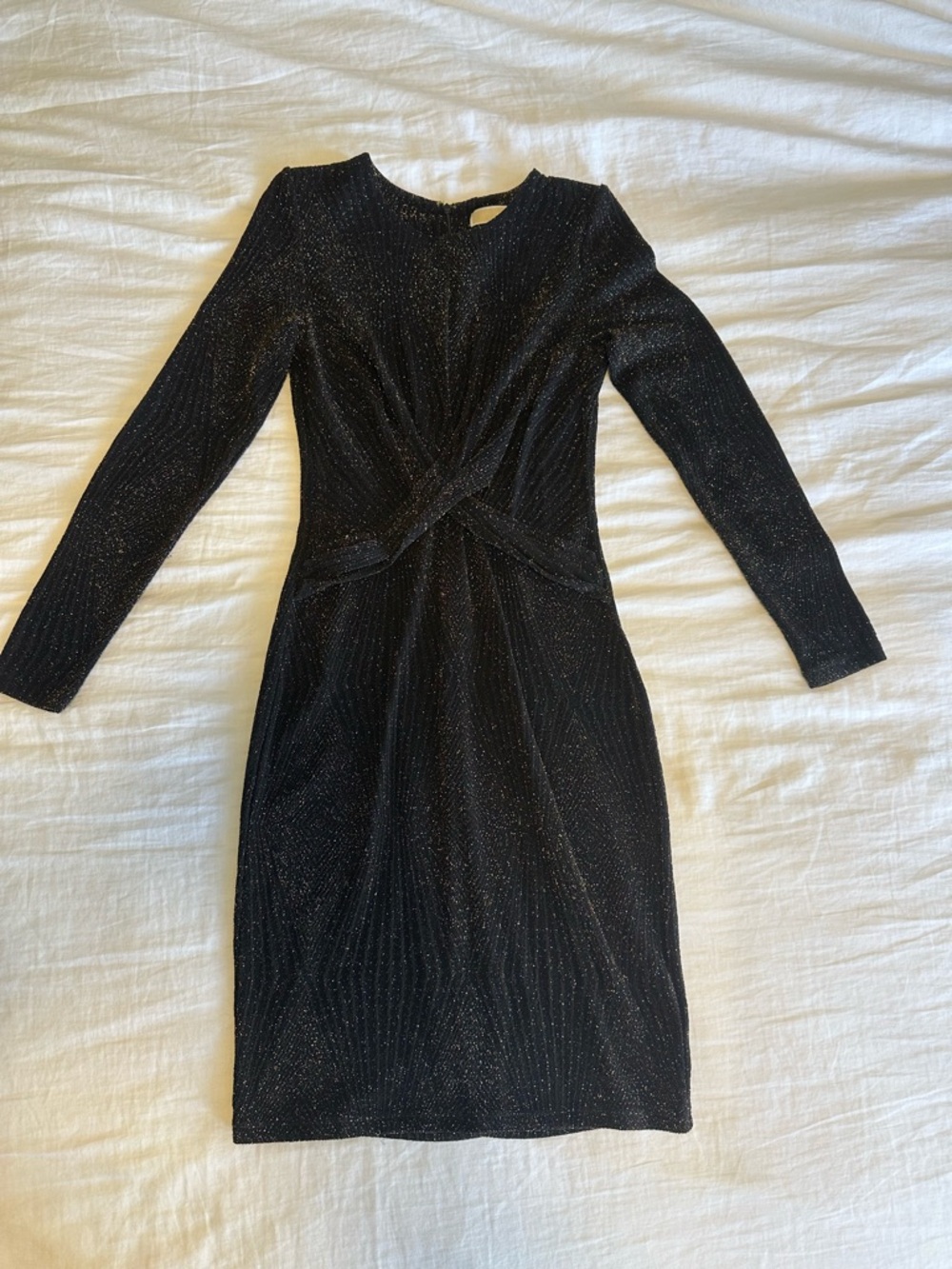 Michael Kors Black Long-Sleeve Twist-Front Sparkle Dress